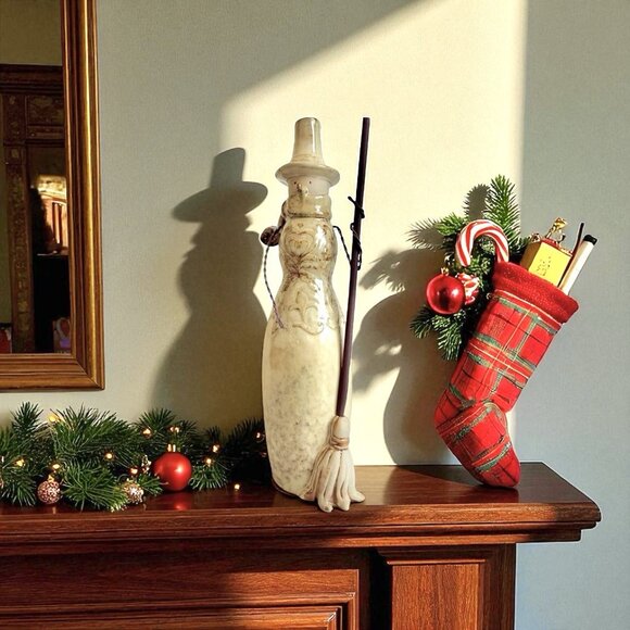 Pier 1 Snowman Vintage Ceramic Figurine Glazed Holiday Decor Christmas 14" - Picture 1 of 6
